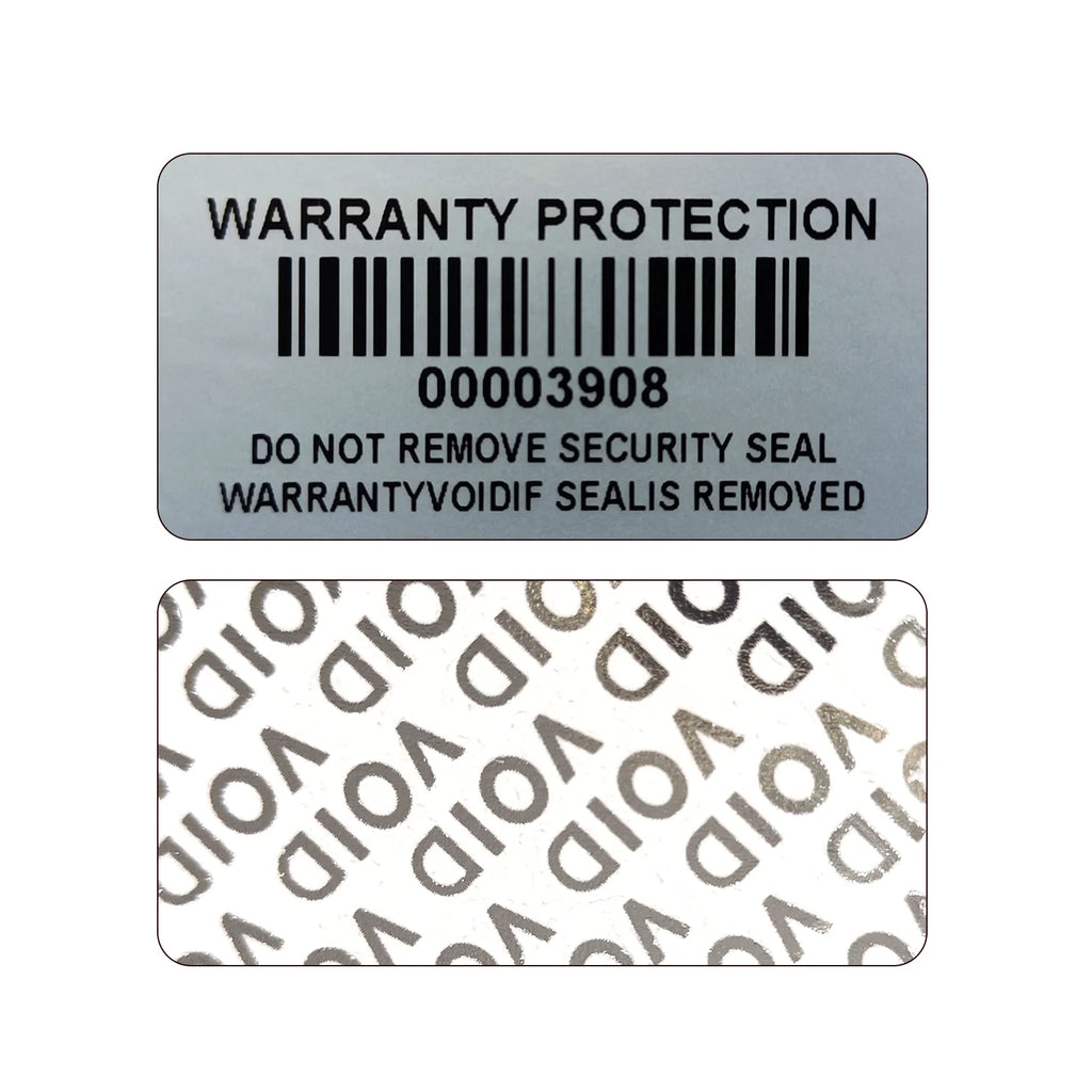 Tamper-Evident Warranty Void Security Labels with Serial Numbers, Silver