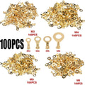 100Pcs 3.2-6.2mm Non-insulated Ring Cable Lugs Brass Terminals Connector Kit
