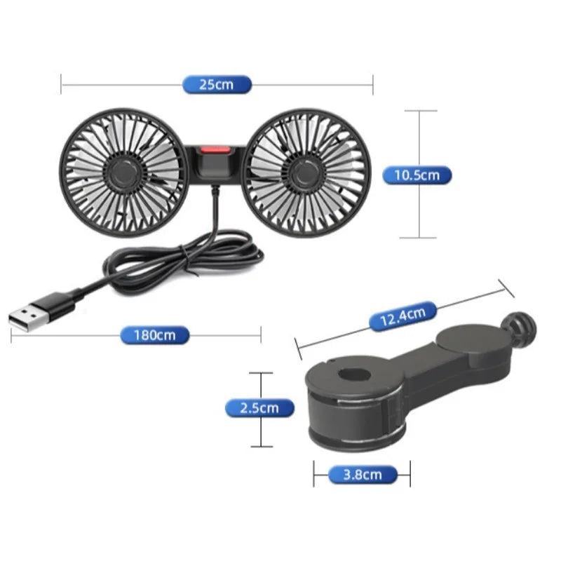 Double-Head USB Car Fan for Dashboard and Console - view 10
