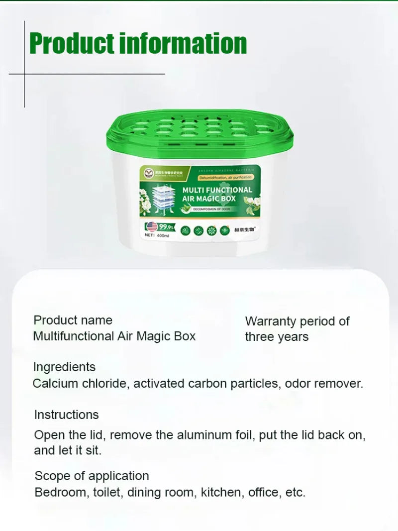 Moisture absorber box with odour control for closet, bathroom and kitchen