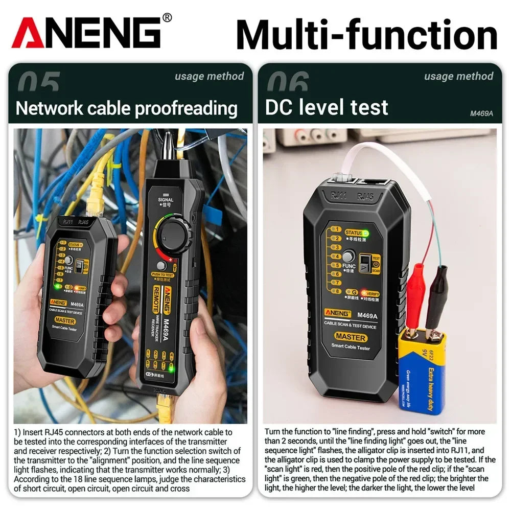 Network Cable Tester RJ45 RJ11  ANENG M469A Network Analyzer LAN Cable Tester Wire Tracker Tracer Toner Detector Line Test Tools