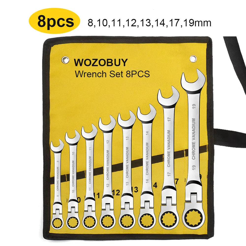 Ratcheting Combination Wrench Set 6-22mm Metric Flex Head Chrome Vanadium Steel