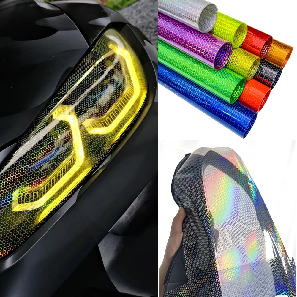 Car Headlight Taillight Honeycomb Vinyl Wrap Tint Film 30x100cm - image 2