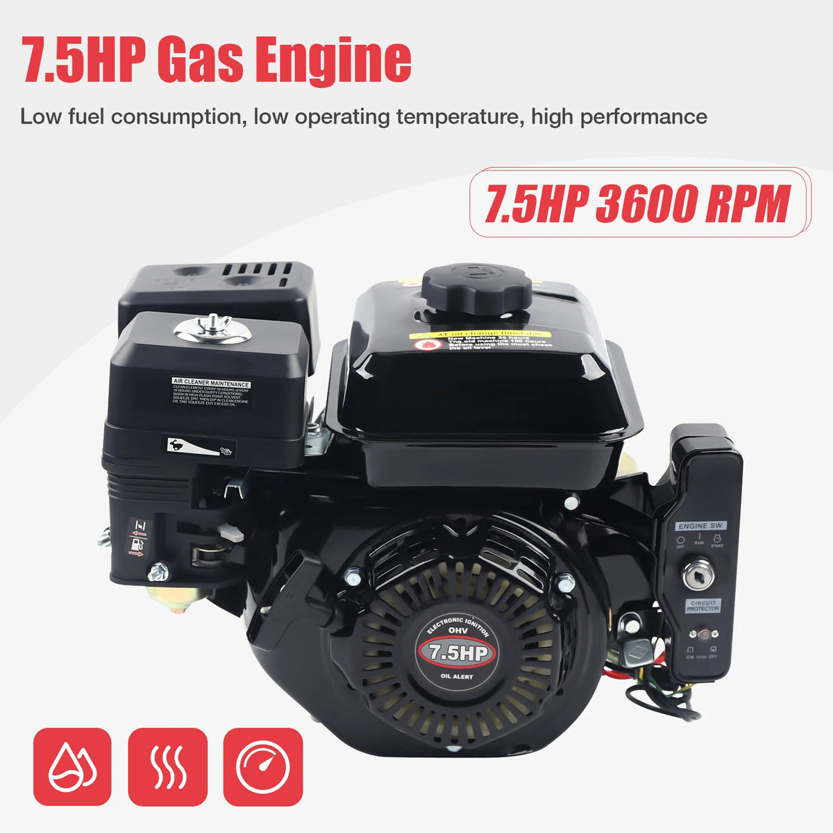 212cc 7.5HP 4-Stroke Gas Engine with Electric Start for Go Kart
