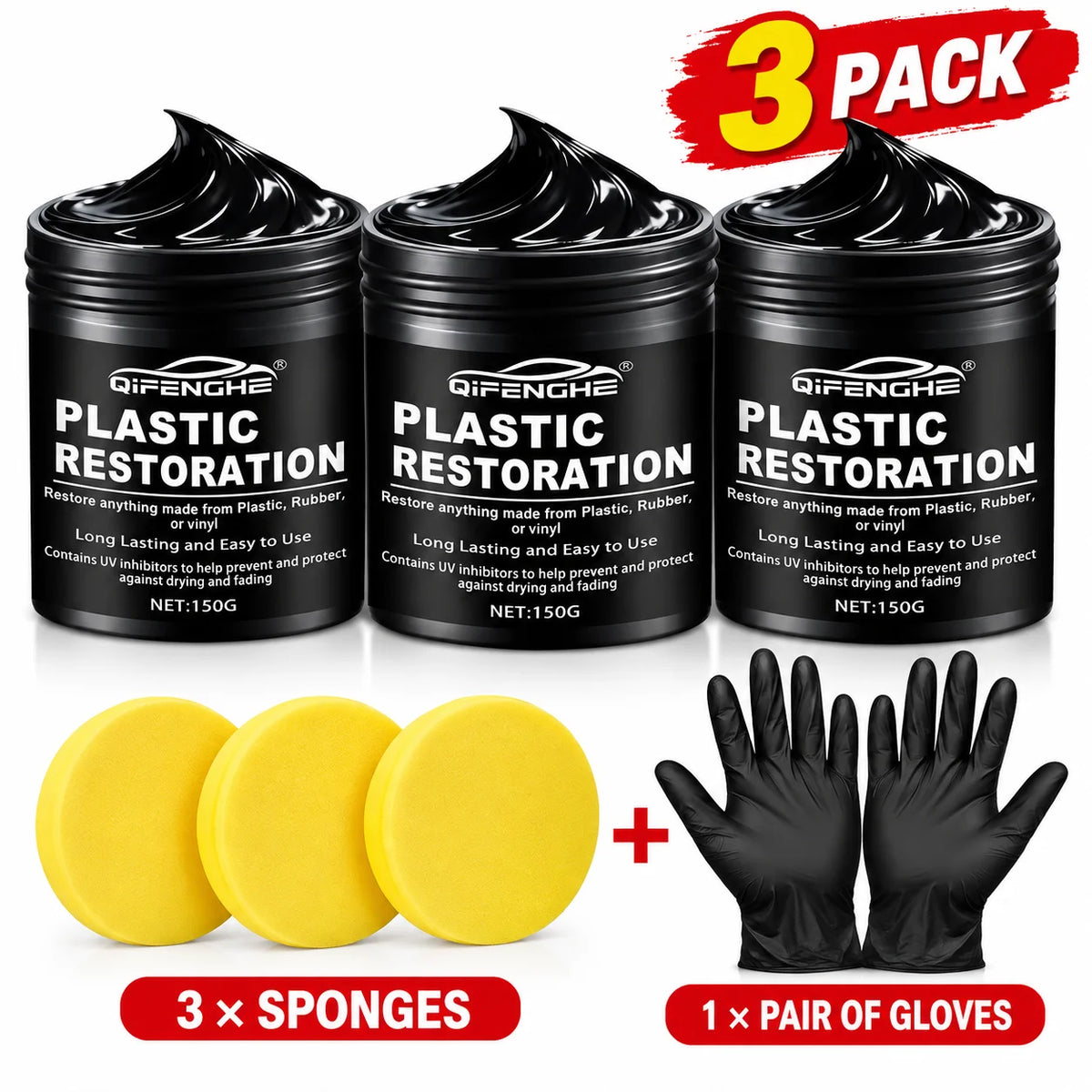 Car Plastic Restorer Paste for Trim, Bumpers and Tires, 150g
