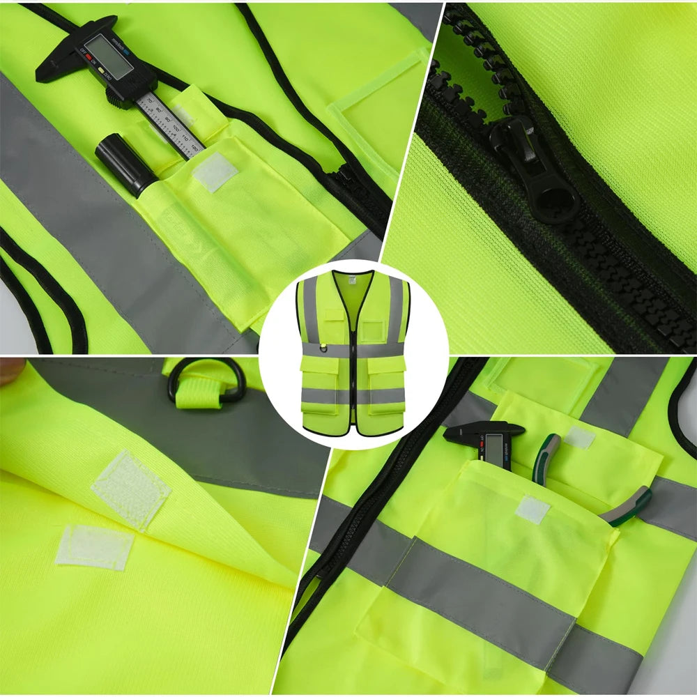 Safety Vest Customize Logo Class 2 Hi Vis Vest with 5 Pockets Construction Security Work Vest ANSI/ISEA Standards