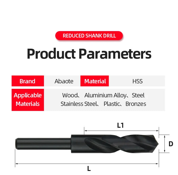 ABAOTE Reduced Shank Nitride Coating Twist Drill HSS Twist Drill Bit 13MM-50MM Hole Cutter For Wood/Metal Drilling Bit Gun Drill