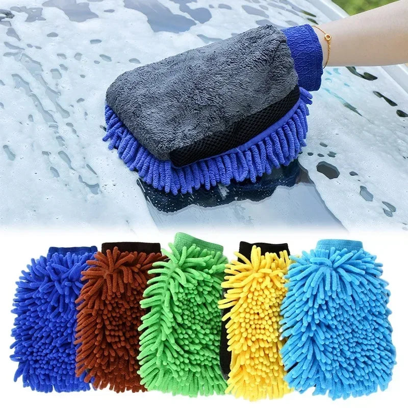 Double-Sided Chenille Microfiber Car Wash Mitt, Ultra Absorbent Scratch-Free Sponge Glove