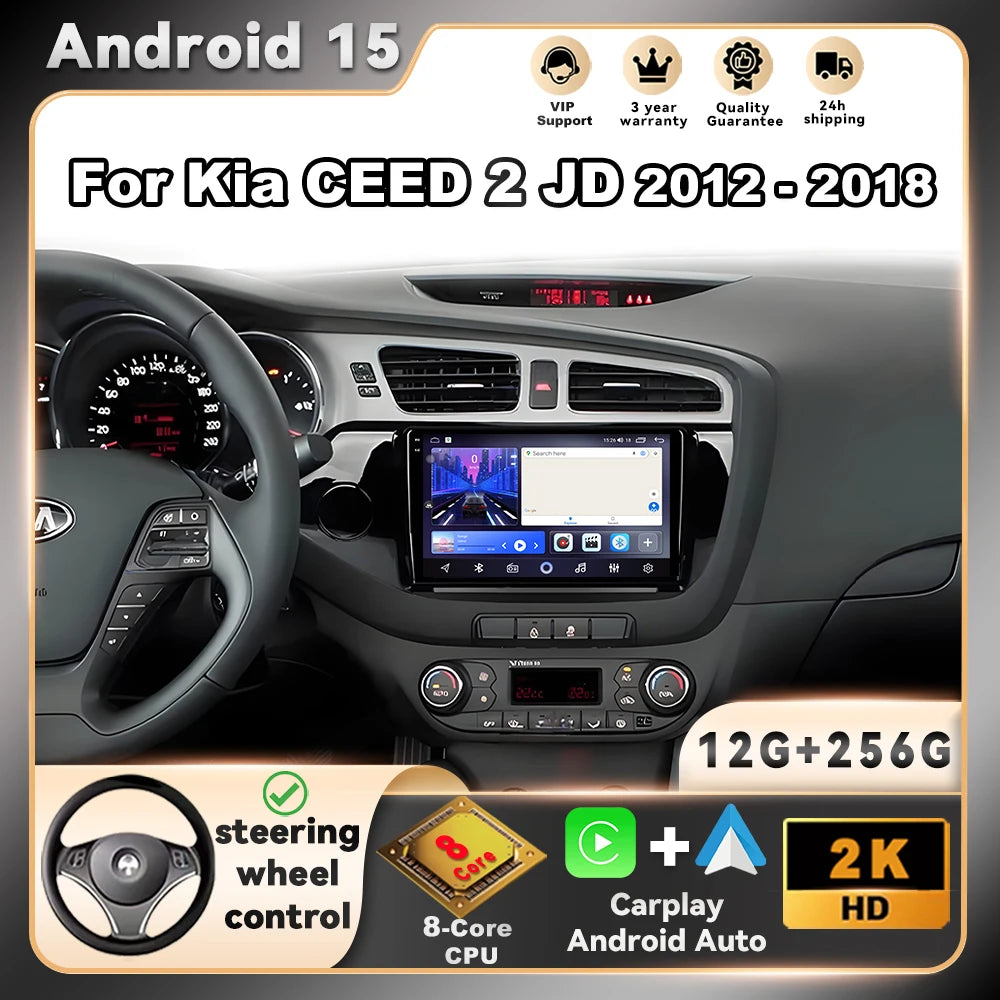 Android 15 QLED Car Stereo for Kia Ceed 2 (JD) 2012-2018 with CarPlay & GPS