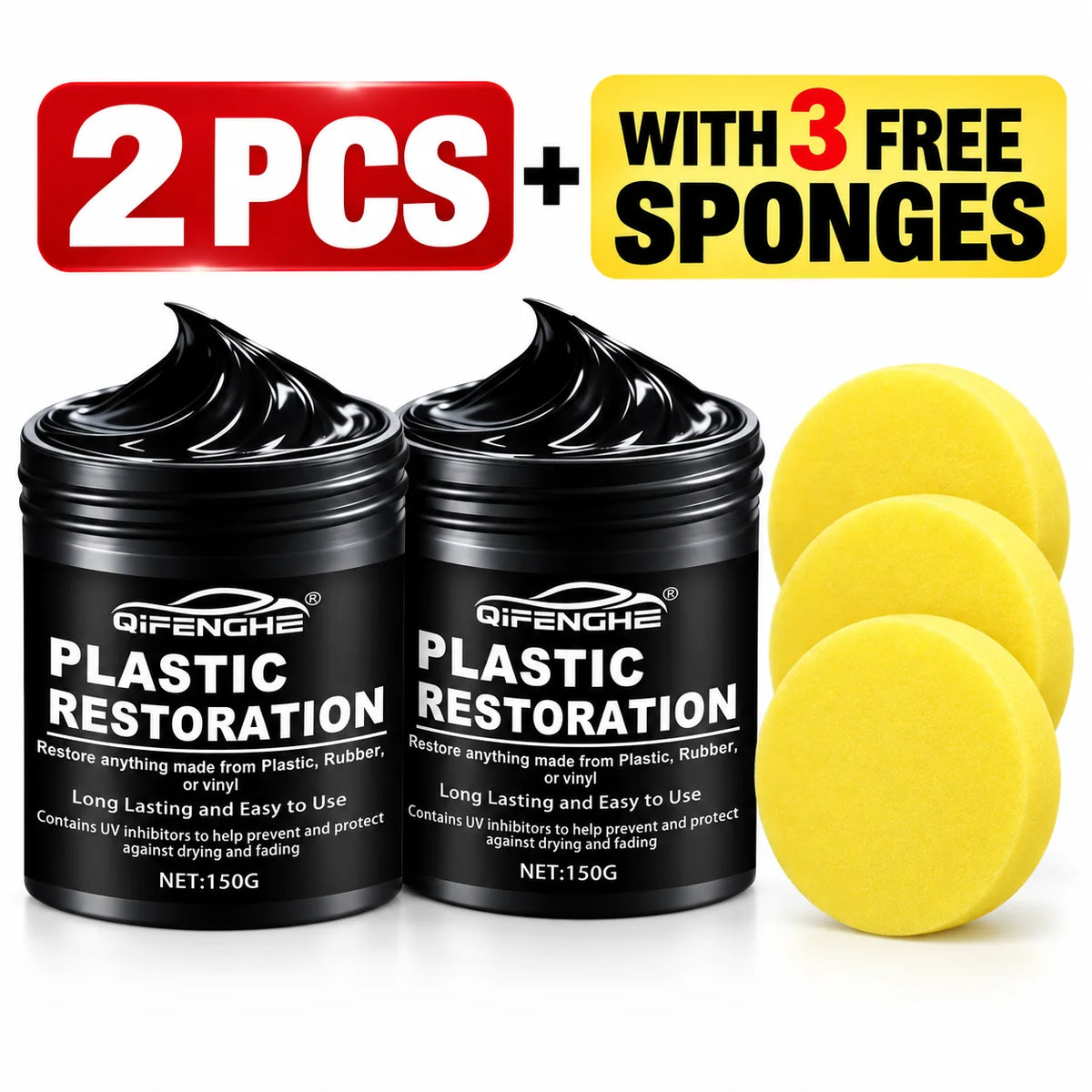 Car Plastic Restorer Paste for Trim, Bumpers and Tires, 150g