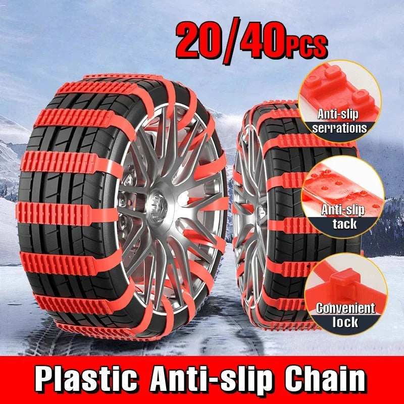 20/40pcs Universal Emergency Snow Chains for Cars, Quick Installation Anti-Skid Tire Traction for Snow & Ice, Traction Aid