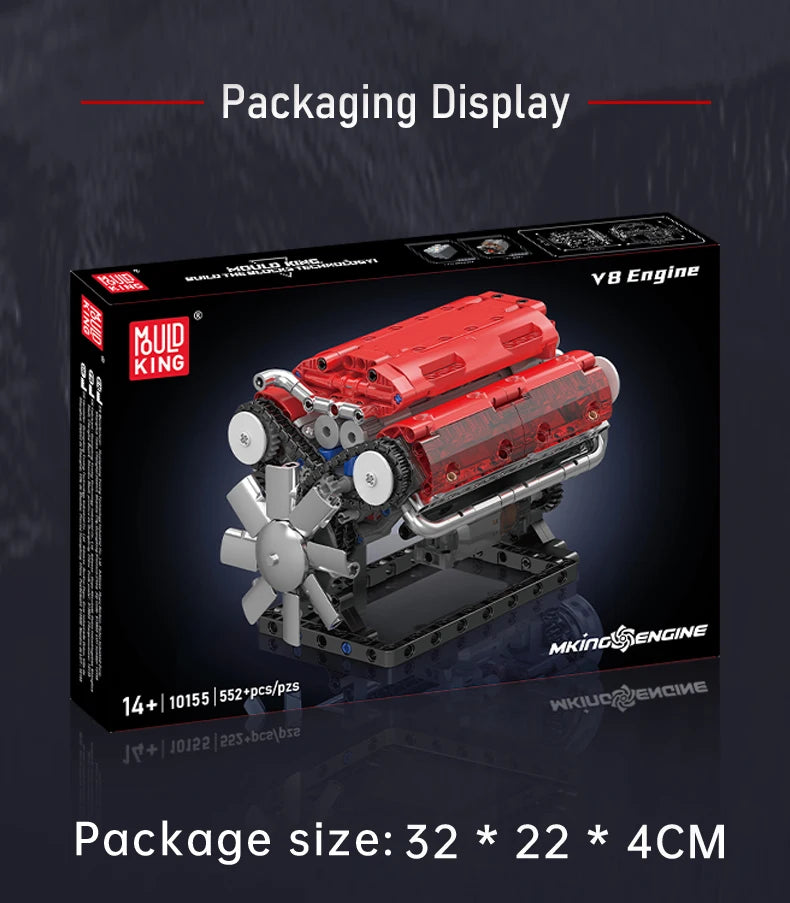 V8 Engine Building Block Model Kit, 500+ Pieces for Ages 8 and Up