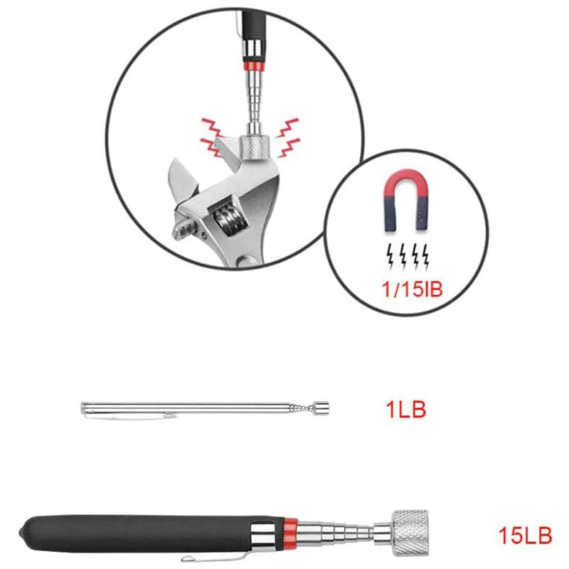 Flexible Magnetic Pickup Tool Telescopic Magnetic Pickup Tool with Pocket Clip for Picking Up Small Parts Key Screw Metal Object