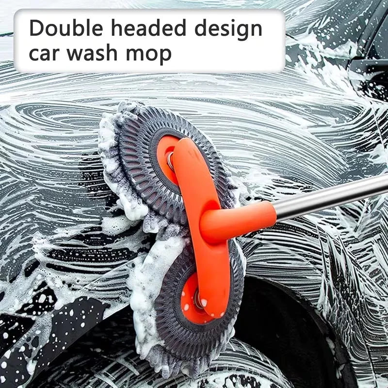 Double-Head Rotating Chenille Car Wash Mop with Long Handle