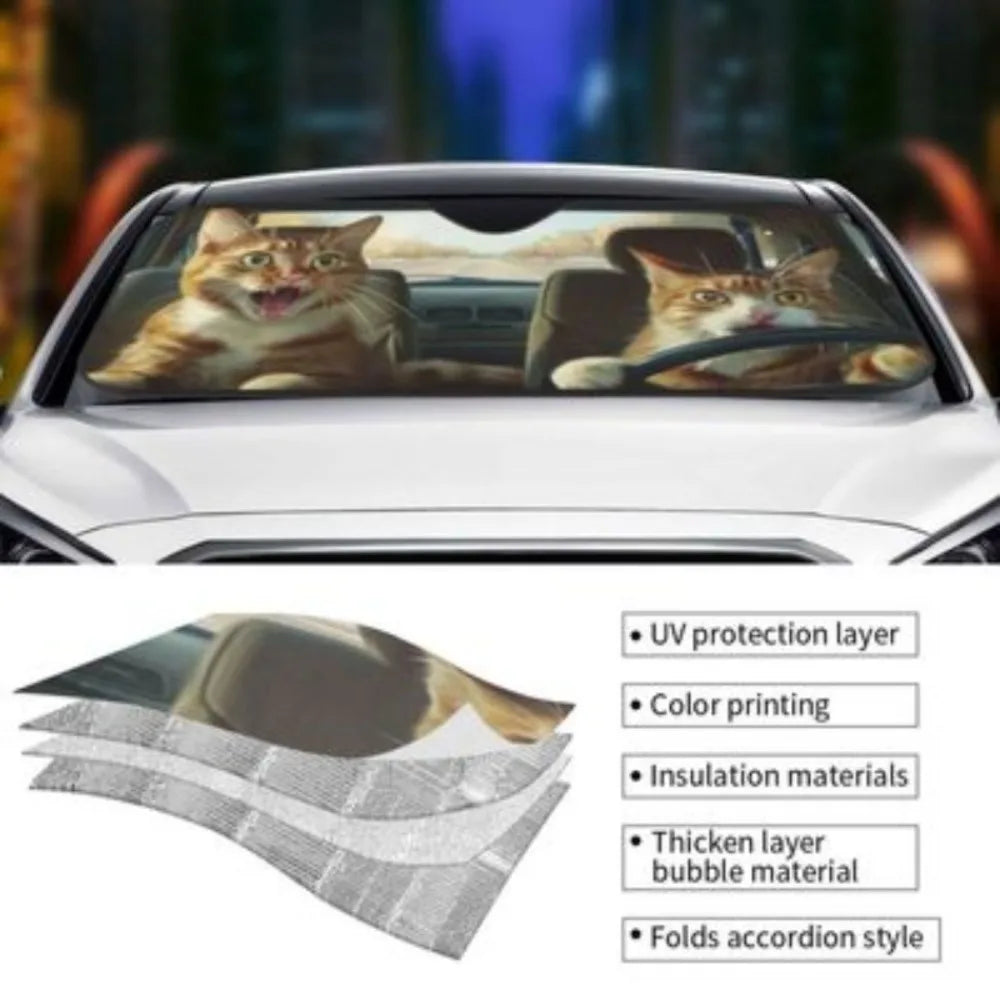 Foldable Windshield Sun Shade with Fun Animal Prints, 55 x 30 in