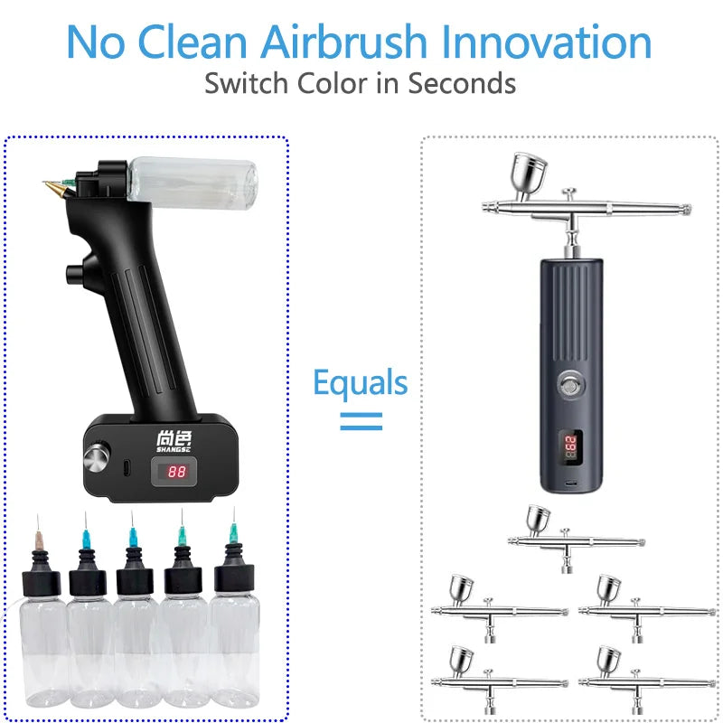 SHANGSE No-Clean Airbrush Kit-30PSI  Rechargeable Cordless Quick Spray Portable Tools for Model Painting Furniture Restoration