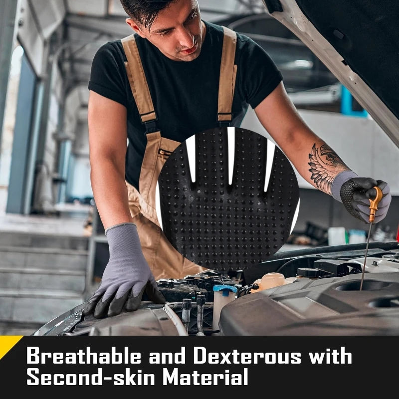 MicroFoam Nitrile Coated Safety Work Gloves Non-Slip Seamless Knit Nylon Work Gloves for Men Mechanic Gardening Industrial Auto
