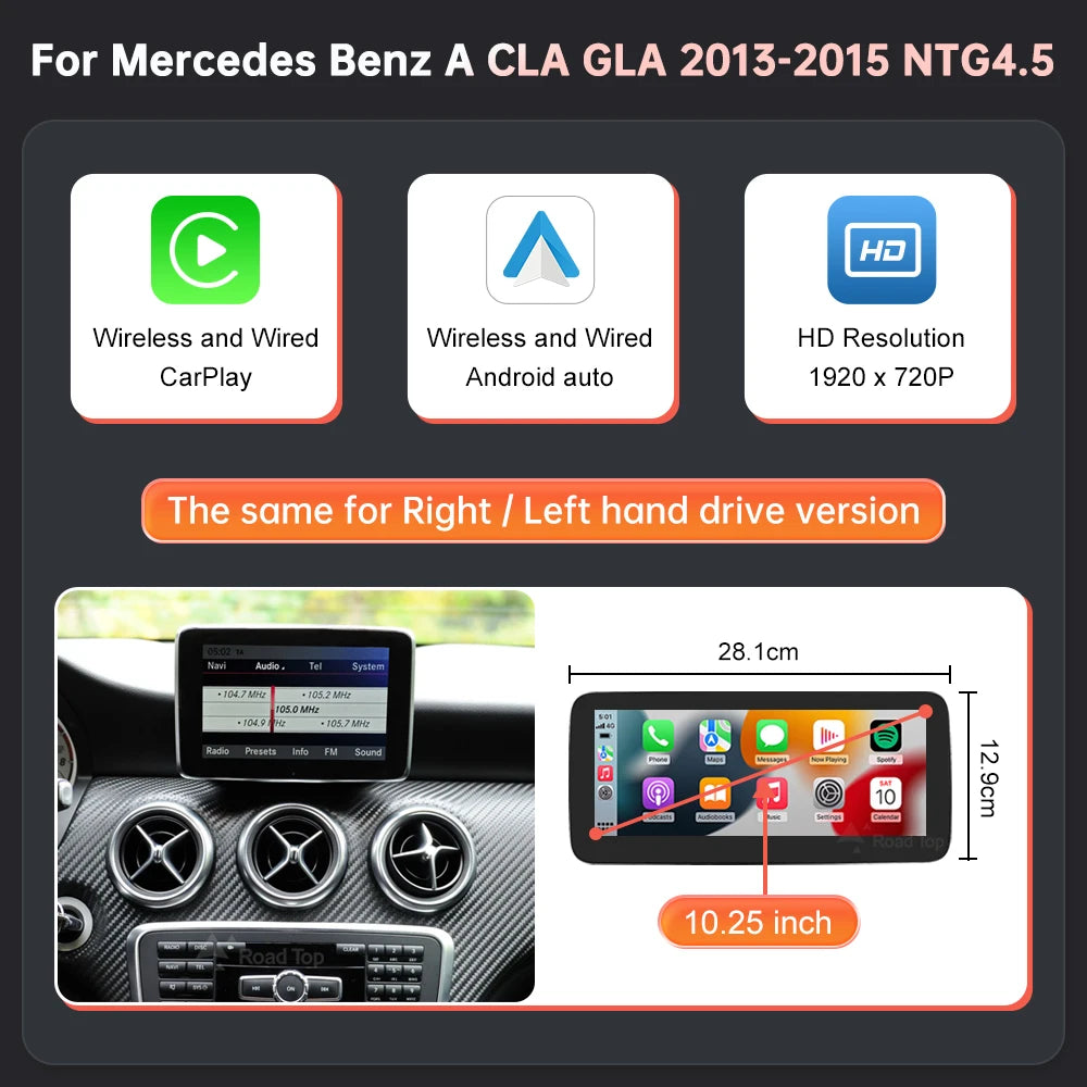 RoadTop Wireless CarPlay Android Auto 10.25" Screen for Mercedes - image 12