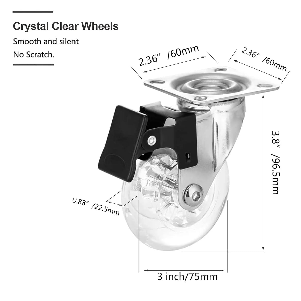 3-Inch Swivel Caster Wheels with Brake, Set of 4 – 800 lbs