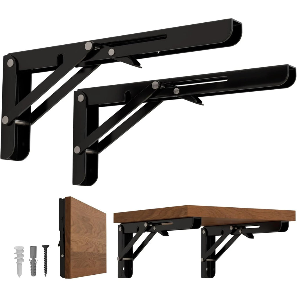 2-Piece Heavy-Duty Adjustable Folding Shelf Brackets