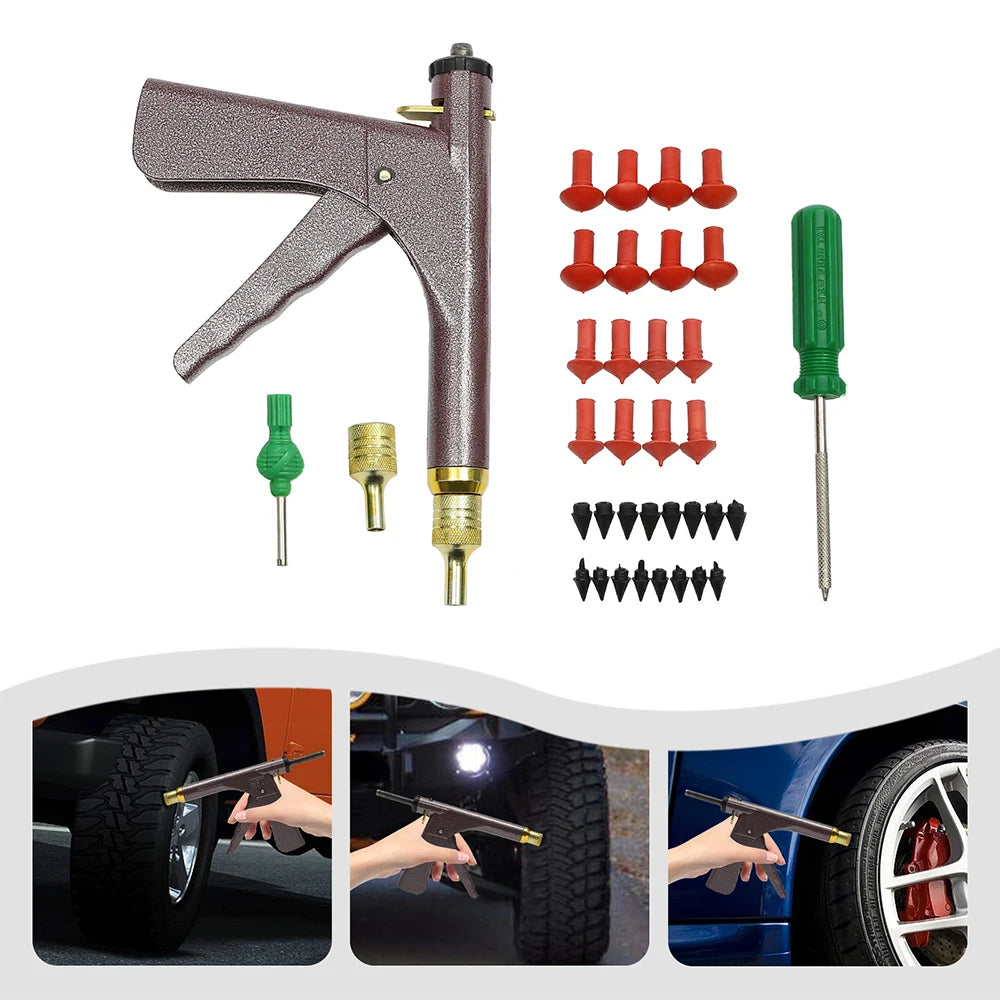 Heavy Duty Tubeless Tire Repair Kit with Plug Gun for Car Motorcycle