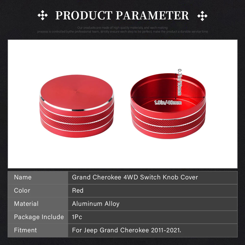 DIYSMART for Jeep Grand Cherokee Accessories 2014 - 2021 Central Multimedia 4WD Switch Knob Cover Aluminum Alloy Red 1 Pack