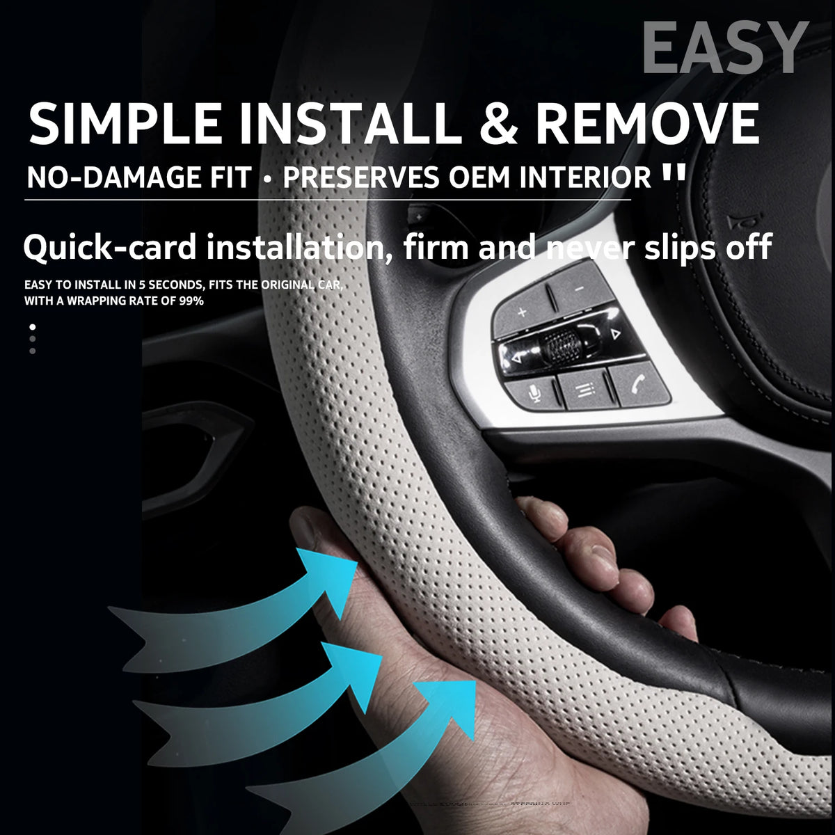 Ultra-Thin Faux Leather Steering Wheel Cover, D or O Shape