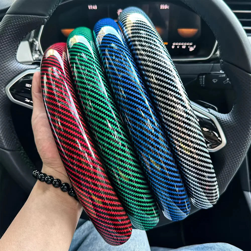 3-Piece Silicone Steering Wheel Cover, Carbon Fiber Look