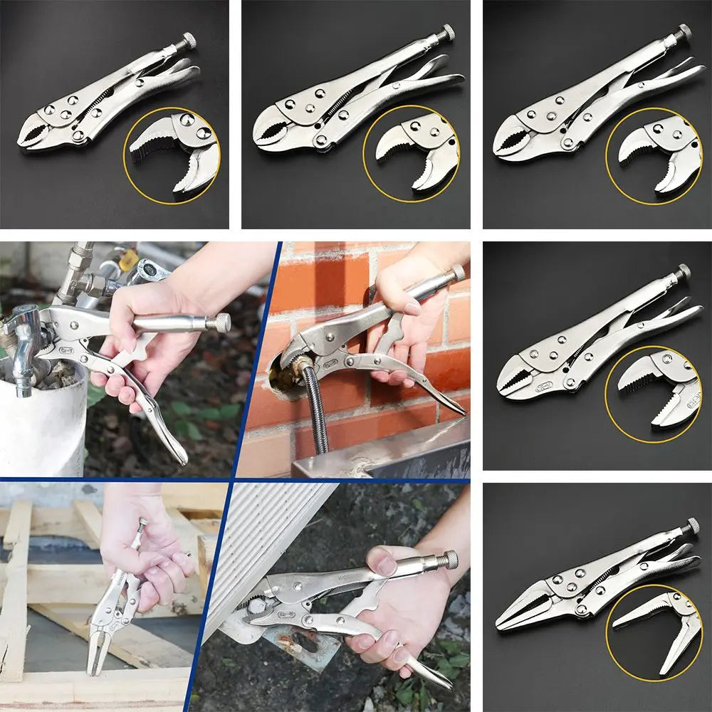Locking Pliers Set CRV Lock Pliers Curved Jaw Pliers Straight Long Nose C Clamp Locking Clamp Multi-function Welding Tools