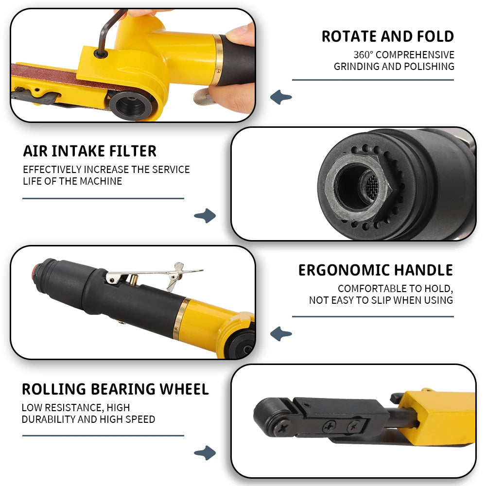 3/8" Belt Grinder Air Belt Sander Air Angle Grinding Machine with 12 Sanding Belts for Air Compressor Sanding Pneumatic Tool Set