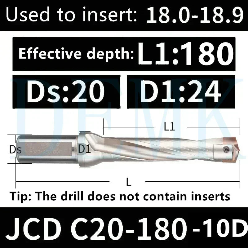 Indexable U Drill with Internal Cooling, 3D-10D, 10-25mm Diameter