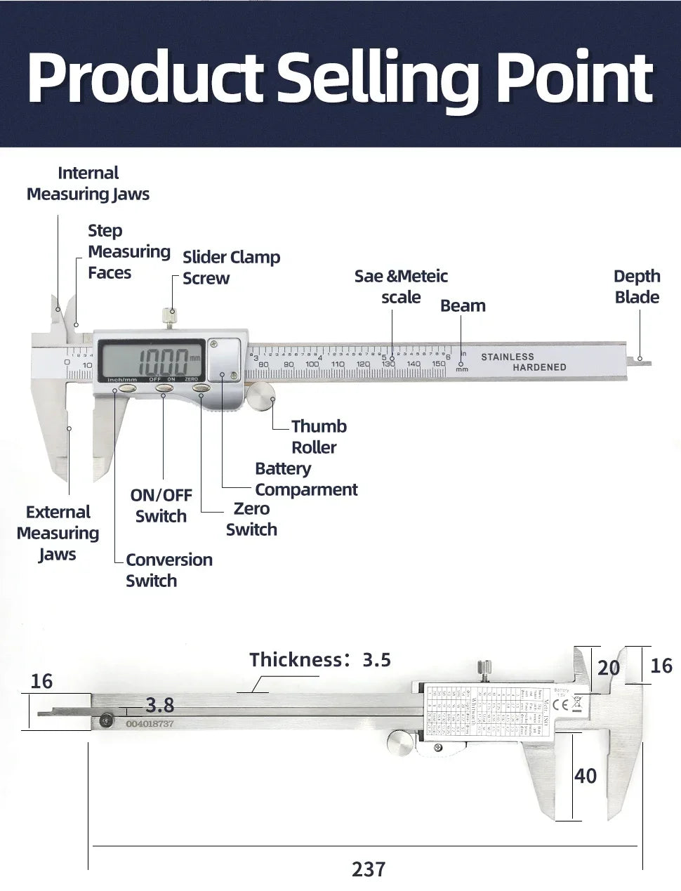 Stainless Steel Vernier Dial Caliper 0-150mm Measuring Tool - image 17