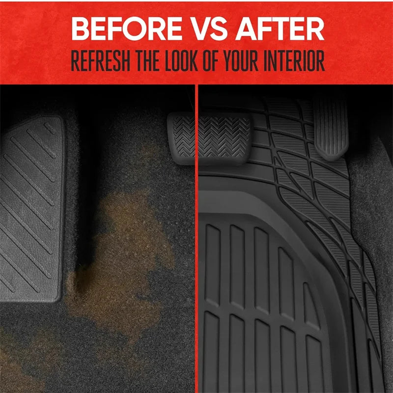 SET/3pcs Universal Car Floor Mats-Deep Dish Heavy Duty Rubber Floor Mats for Car SUV Truck & Van-All Weather Protection