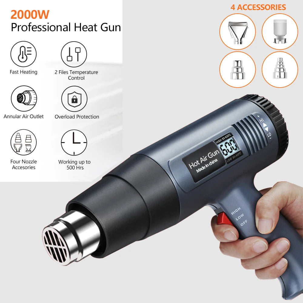 2000W 220V Variable Temperature Electric Heat Gun, Adjustable Hot Air Gun