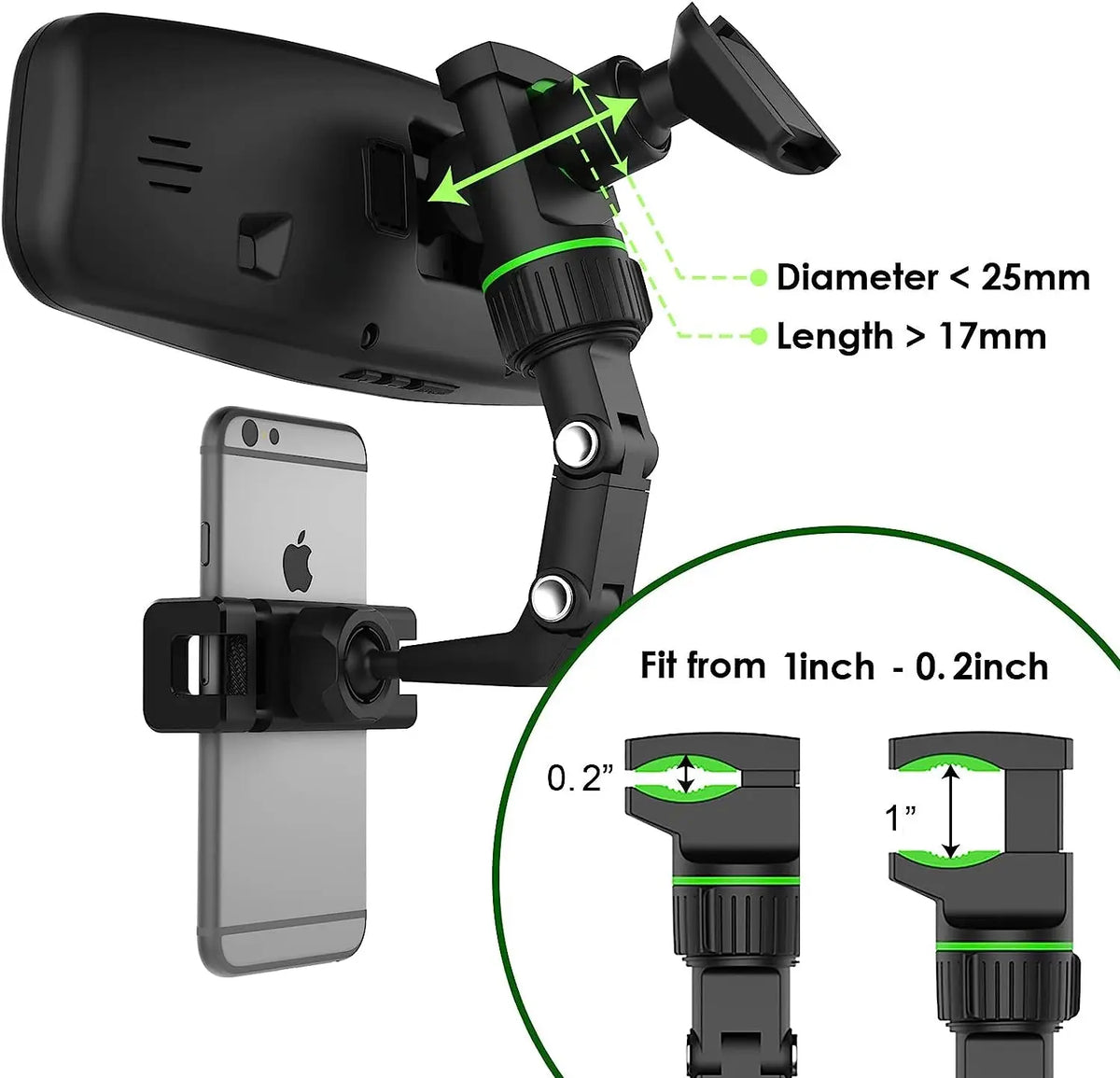 360° Rearview Mirror Phone Holder – Retractable Car Mount