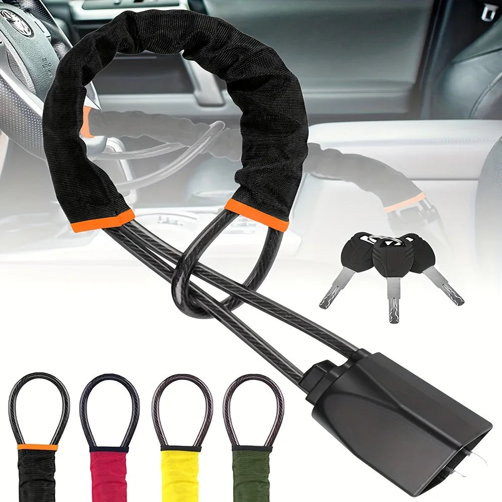 Car Steering Wheel Lock, Anti-Theft Steel Cable Security Device, Universal