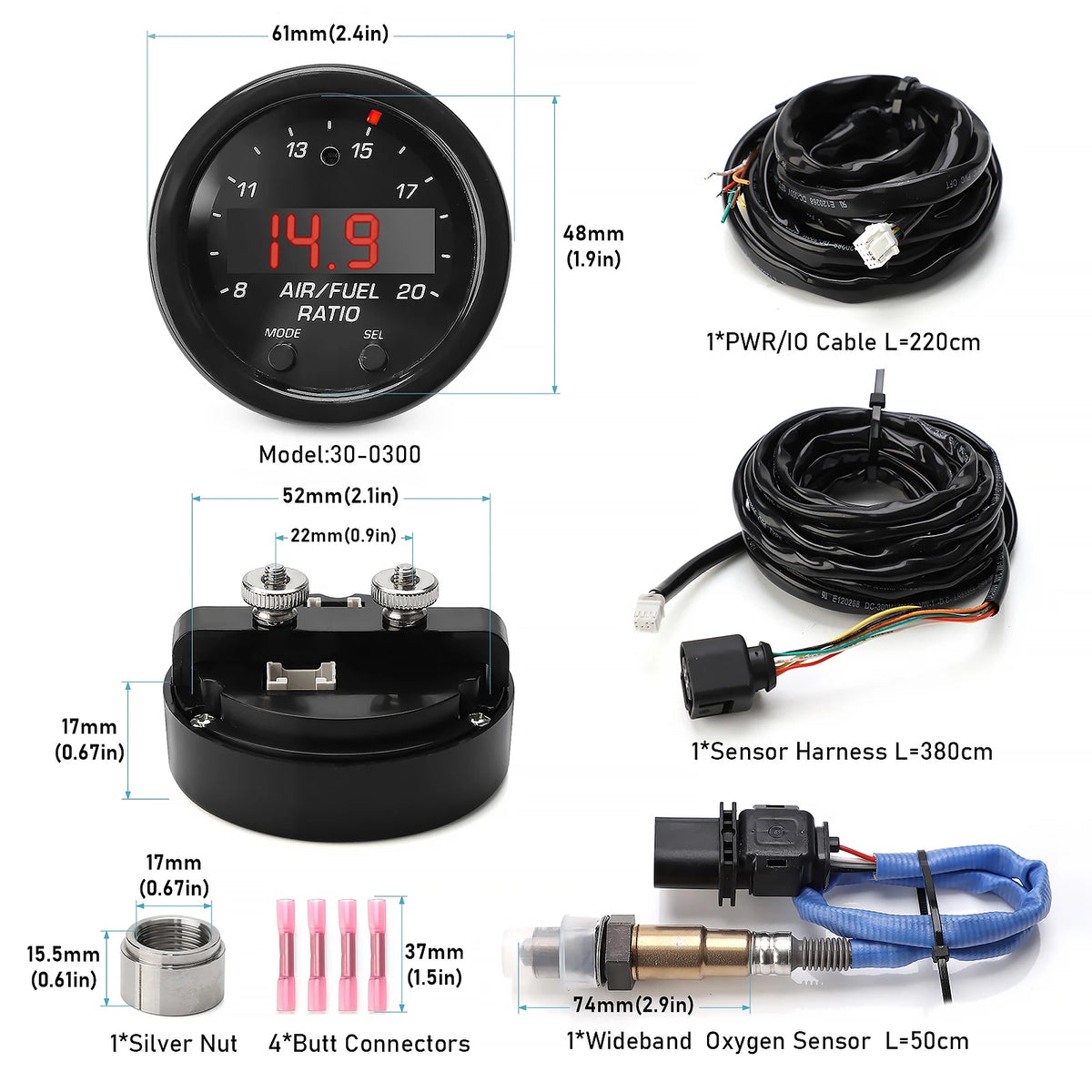 CNSPEED Wideband O2 Sensor Air Fuel Ratio Gauge Kit - image 3
