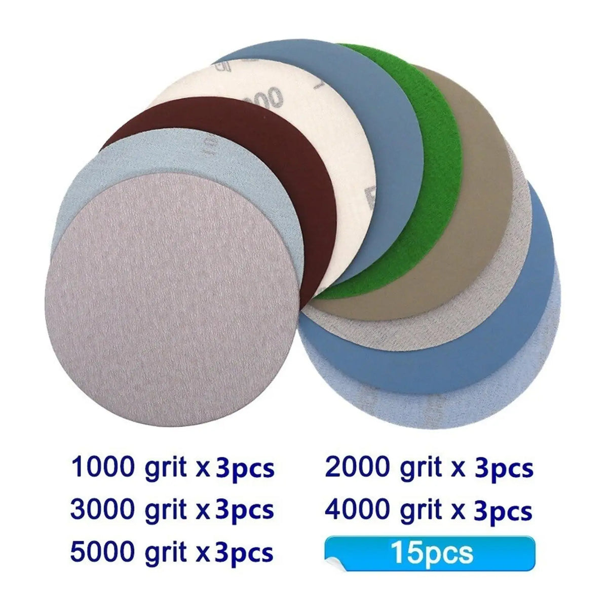 15PCS 5-Inch Wet and Dry Sanding Discs Assorted 3000-5000 Grit for Orbital Sanders