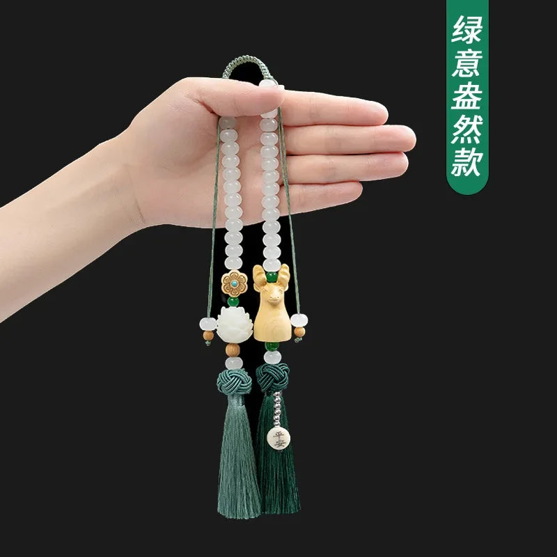 Wood Bead Buddha Car Hanging Pendant, Lotus Rearview Mirror Charm - image 11