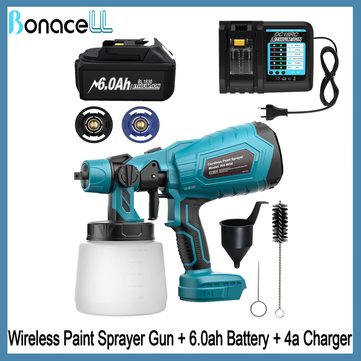 Cordless Electric Paint Spray Gun for Home Wall and Car Painting Compatible with 18V