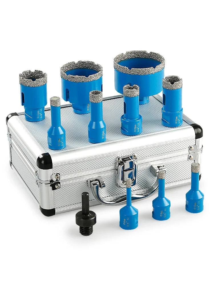 LOZLIN 10Pcs Brazed Diamond Dry Drill Bits Hole Saw Set 5/8-11 Thread Diamond Hole Opener Tools Dry Cutting Core Drill Bit Kit for Ceramic Tile Granite Marble Quartz Stone Glass Porcelain Home Renovation Masonry Construction