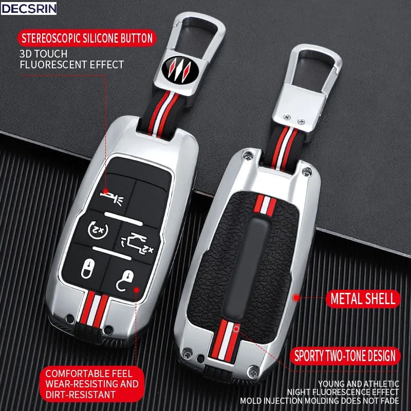 Dodge RAM 1500 2500 3500 car remote key case cover shell fob 2019-2022 with stereoscopic silicone buttons and metal shell design.