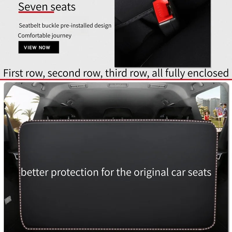 7-Seater, Luxurious Ice Silk/PU Leather Car Seat Cover, Suitable for All Seasons, High-End Car Interior Package, Suitable for Various MPV 7-Seater Seven Head Hat Styles, Comfortable, Breathable and Wear-Resistant, Enhancing Y
