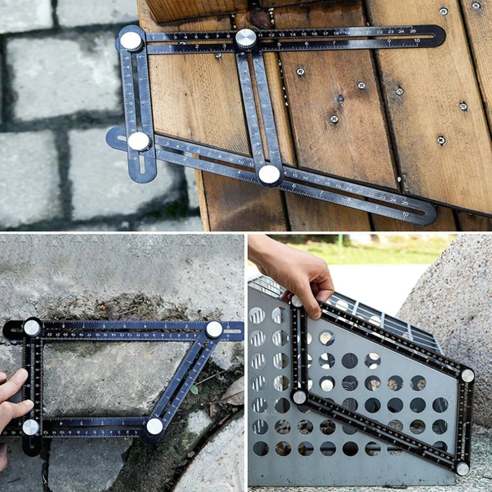 6 Fold Angle Measuring Ruler Aluminum Alloy Perforated Template Construction Tool for Tile Hole Drilling Guide