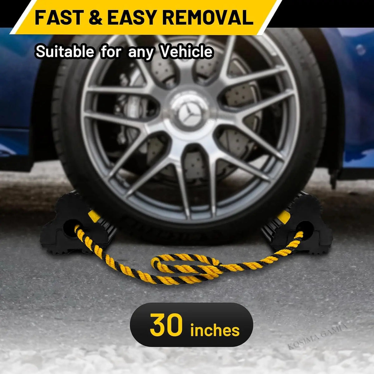 Heavy Duty Rubber Wheel Chocks Yellow Reflective Stripes for Small Airplane RV Truck Trailer