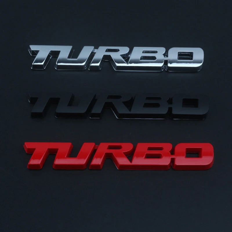 TURBO 3D Metal Lettering Car Sticker, Black, Red or Silver