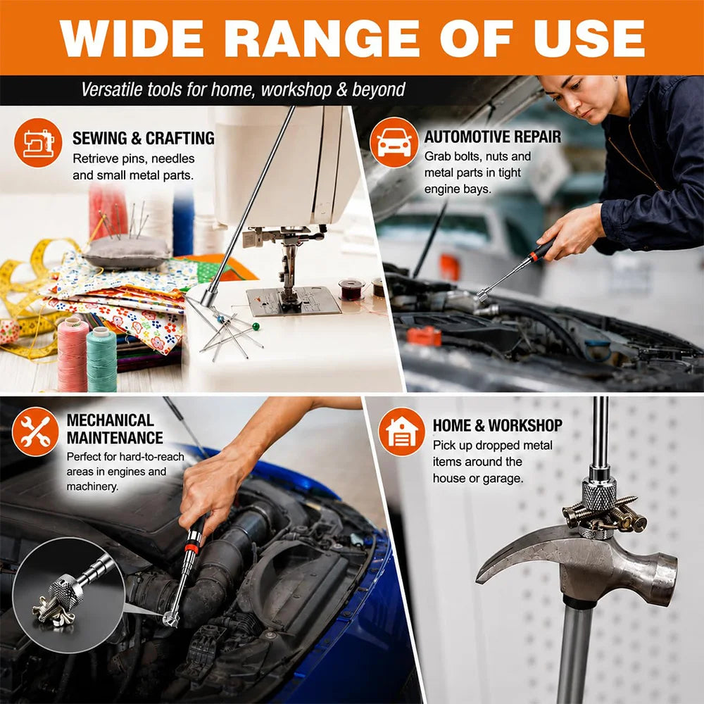 Telescoping Inspection Mirror 360° Adjustable Inspection Tool for Checking Vehicle Small Parts Magnetic Telescoping Pickup Tool