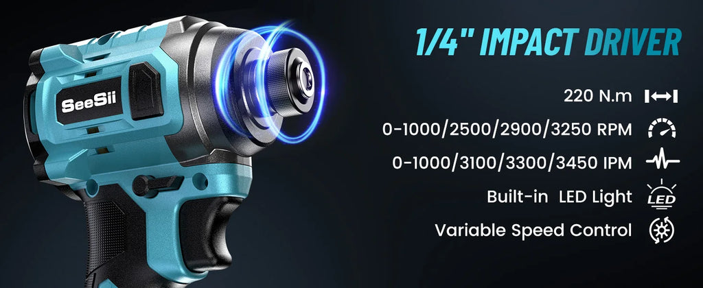 SEESII 21V Brushless Cordless Drill & Impact Driver Kit (2x4.0Ah) - image 10