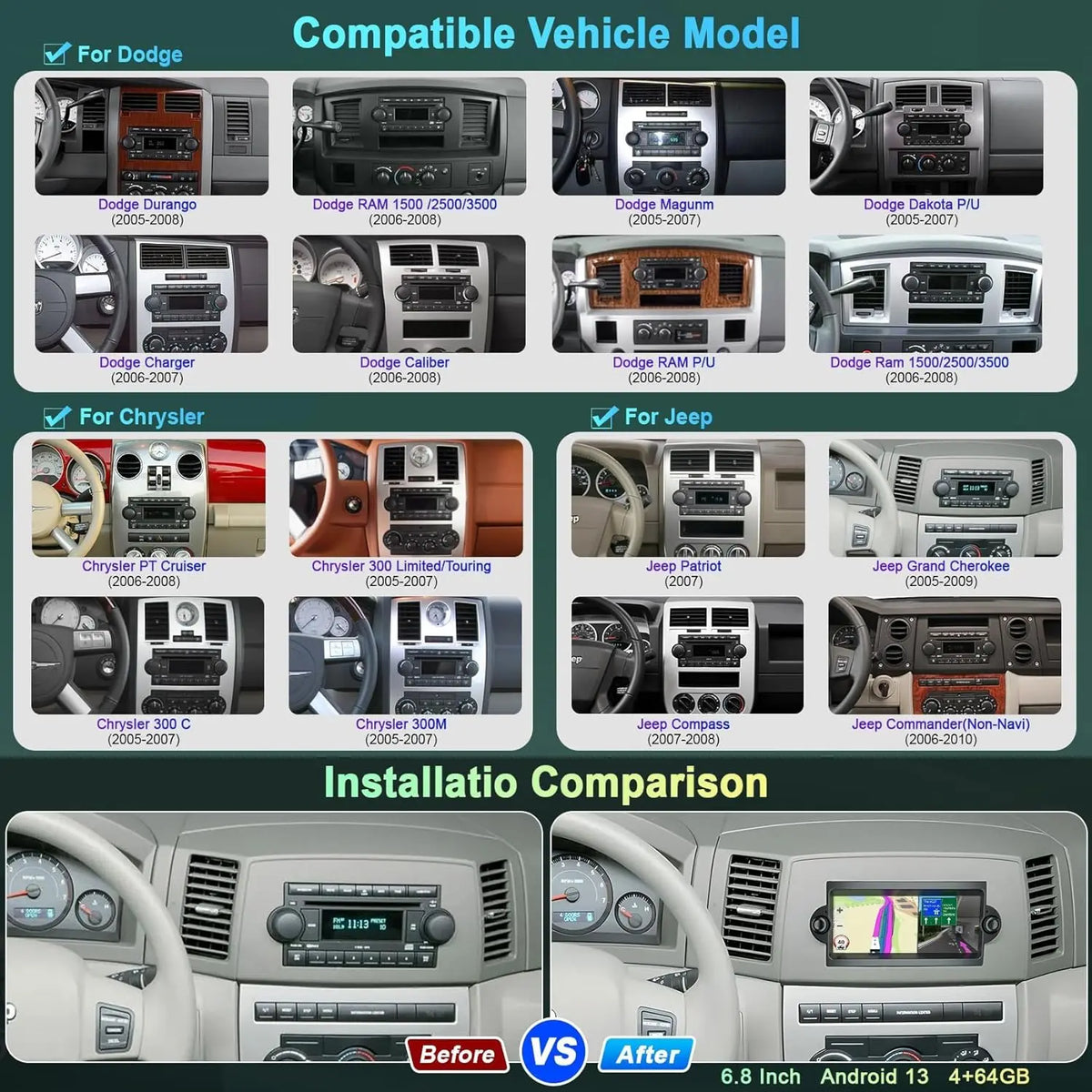 6.8" Android Car Stereo for 2006-2008 Dodge Ram 1500/2500/3500 - image 3