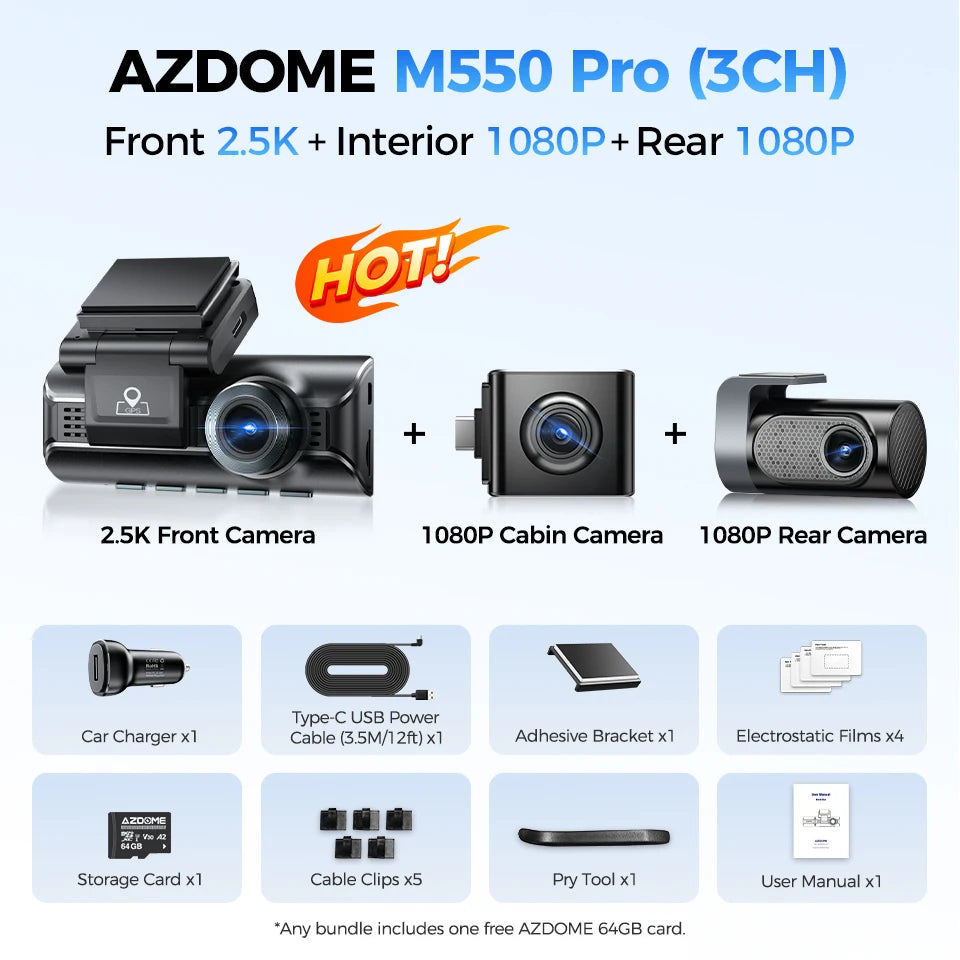 M550 Pro 4K Dash Cam with 5.8GHz Wi-Fi, GPS & IR Night Vision